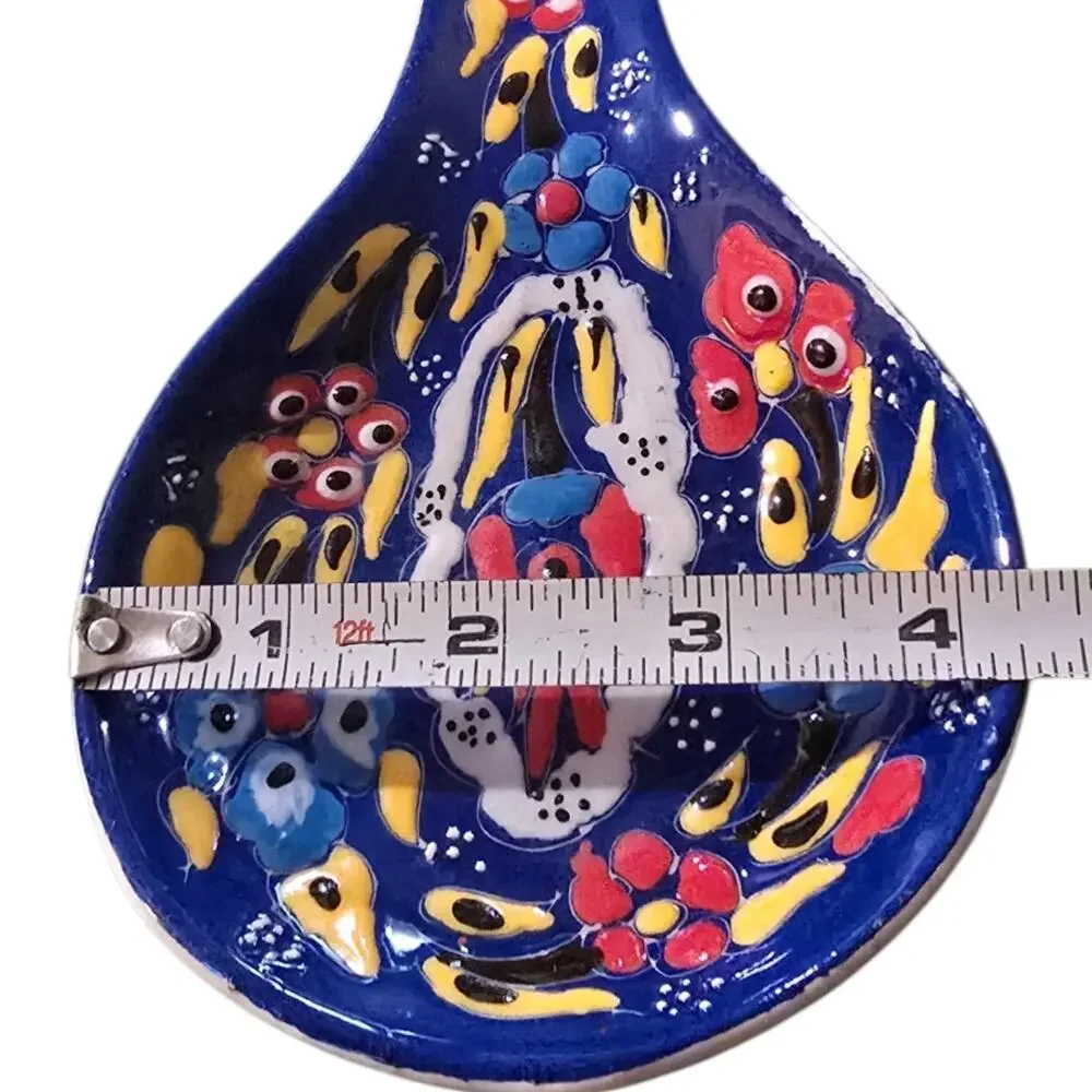 Ceramic Blue Floral Spoon Rest Hand Painted Turkish Kitchen Utensil Holder